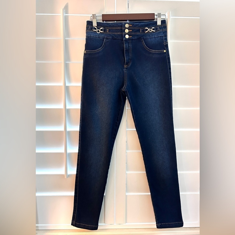 Size 6 • ELA High-Rise Dark Wash Skinny Jeans – Gold Button Detail - Picture 4 of 13